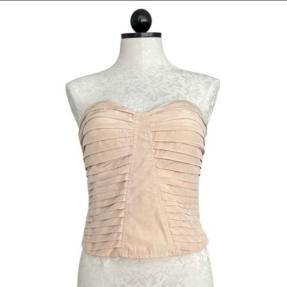 Silence + Noise Strapless Bustier Top Pleated Side Zip Strretch Back Size Large - Picture 1 of 14